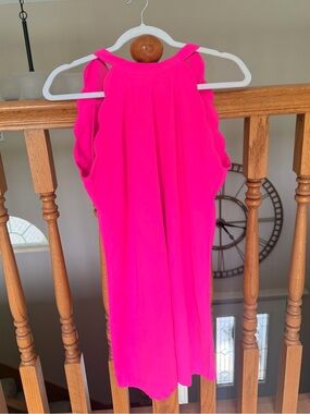 Hot pink scalloped sleeveless shift dress
